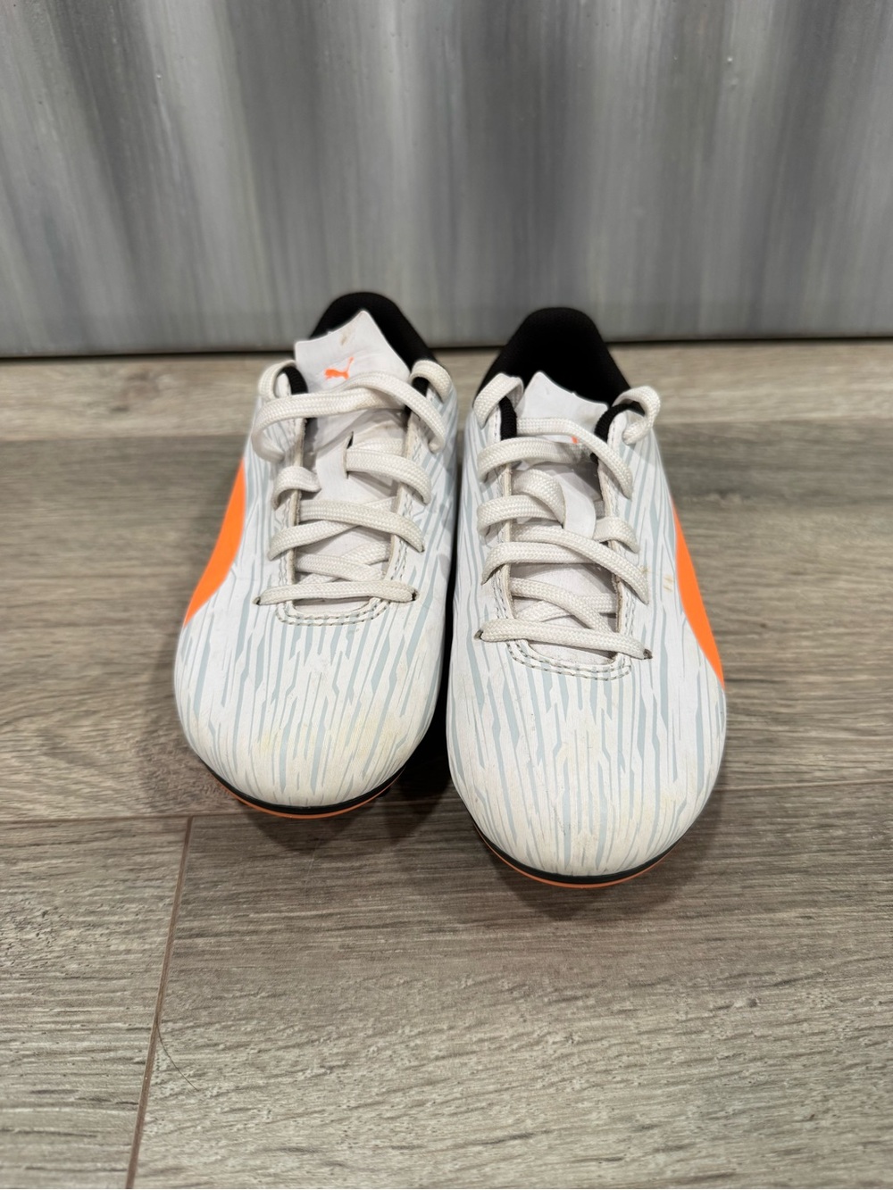 Puma White & Orange Soccer Cleats with Black Lining - Picture 2 of 5